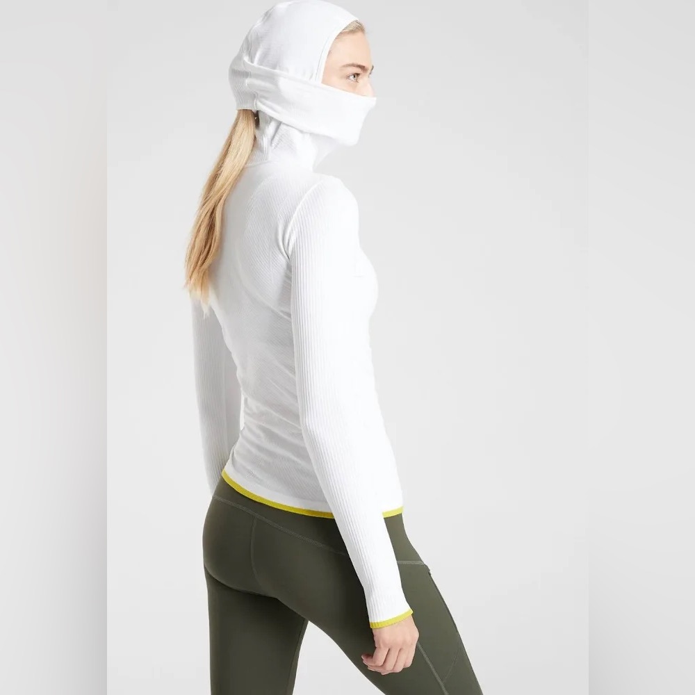 Athleta White and Yellow Cowl Neck Sweater